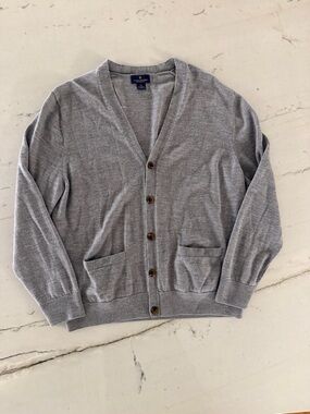Brooks Brothers 100% Extra Fine Italian Merino Wool Pocket Cardigan XL Gray